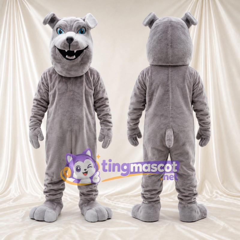 Costume de mascotte Bouledogue – gris – Museau (blanc); Yeux (bleu)