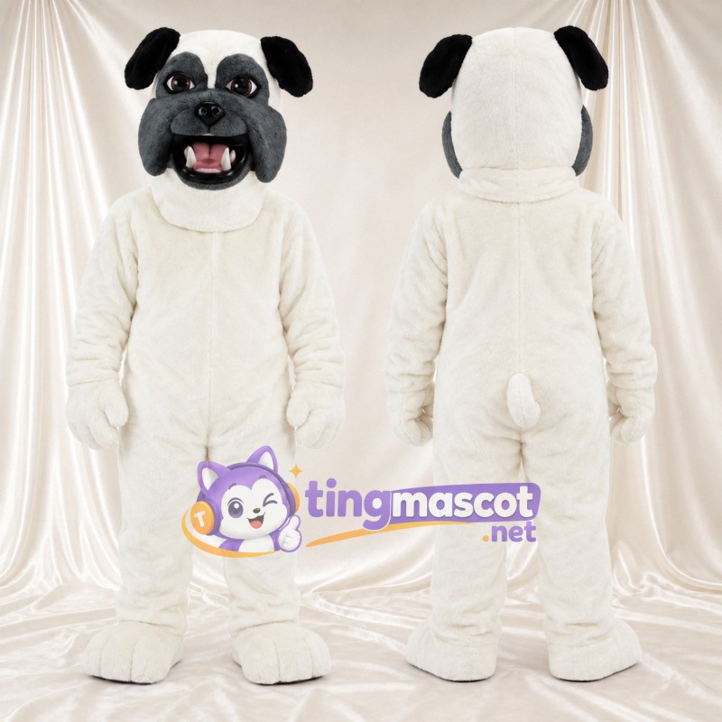 Costume de mascotte Bouledogue – blanc – Visage (noir); Oreilles
