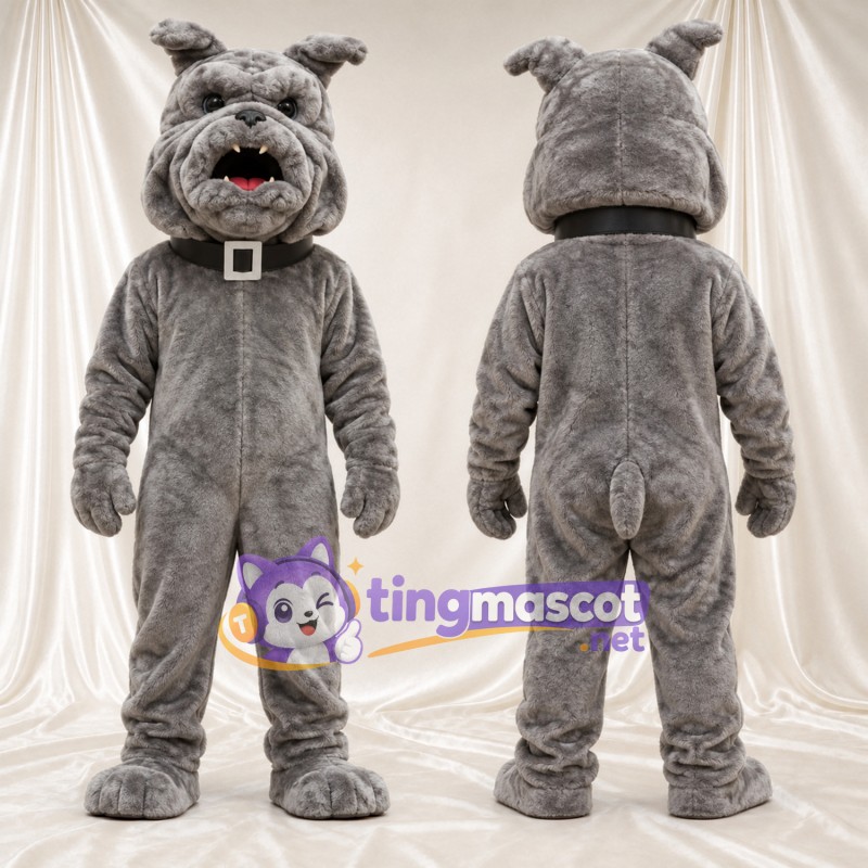 Maskottchenkostüm Bulldogge – grau – Kragen (schwarz)