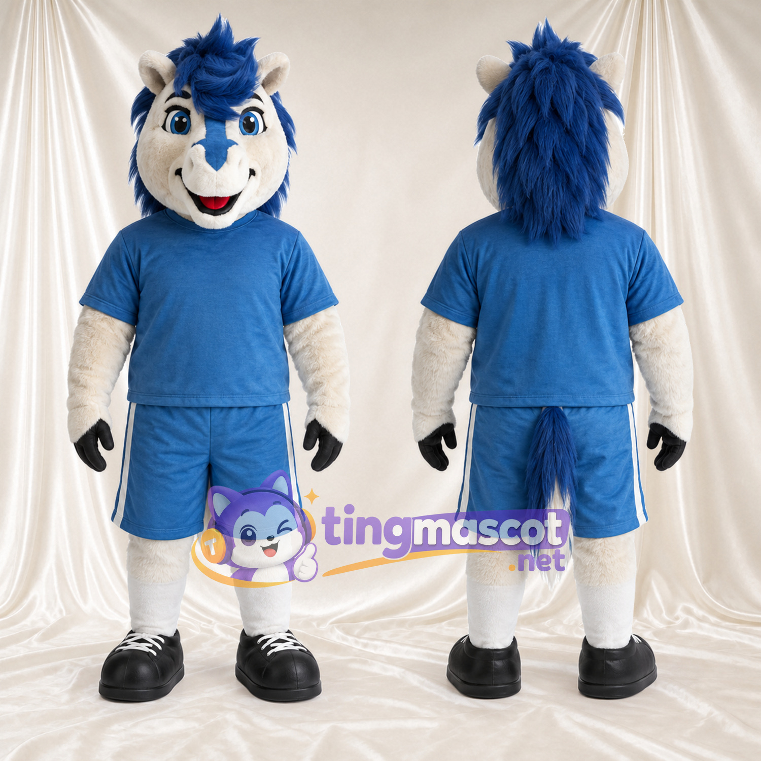 Costume de mascotte Husky – blanc / bleu – Tenue de sport (bleu) Costume de mascotte Husky – blanc / bleu – Tenue de sport (bleu)