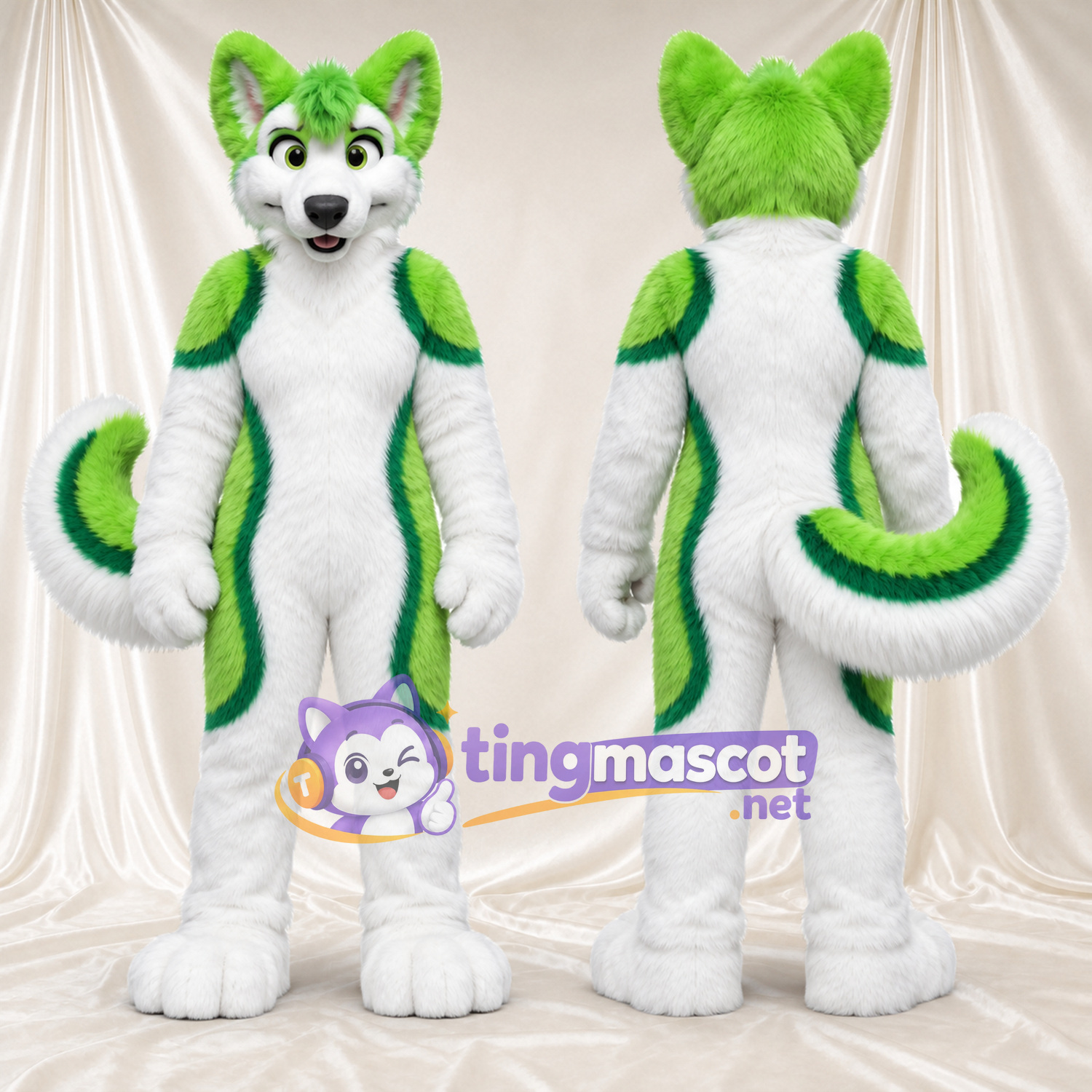 Costume de mascotte Husky – vert / blanc Costume de mascotte Husky – vert / blanc