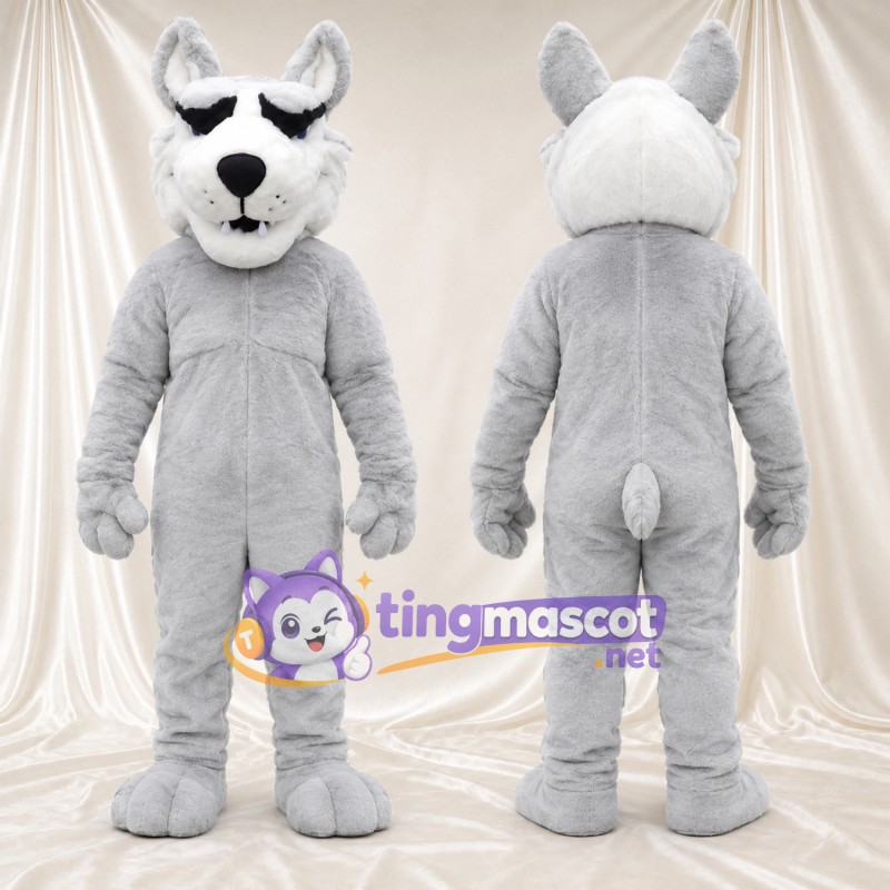 Costume de mascotte Husky – blanc – Queue ronde; Sourcils inclinés