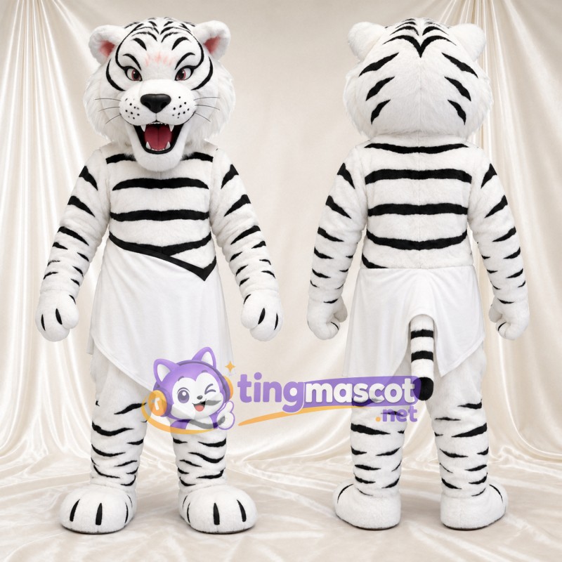 Costume de mascotte Tigre – blanc – Rayures (noir); Ventre (blanc)