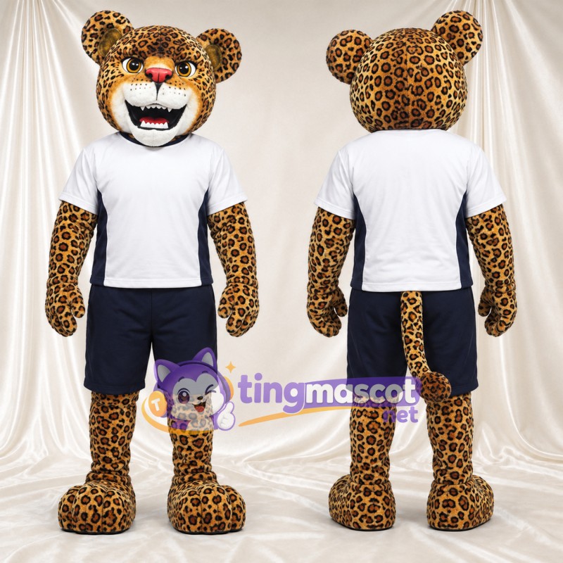 Costume de mascotte Léopard – jaune – Chemise (blanc); Short (noir)