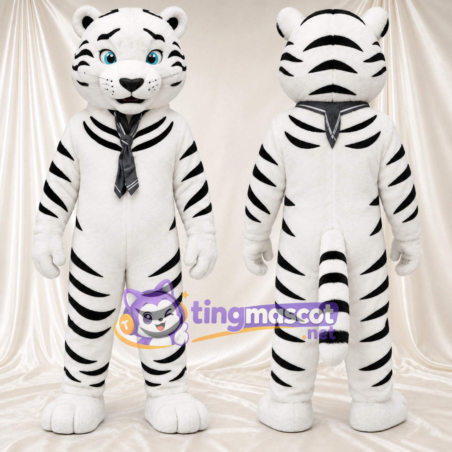 Costume de mascotte Tigre – blanc – Rayures (noir); Cravate Costume de mascotte Tigre – blanc – Rayures (noir); Cravate