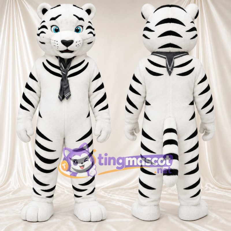 Costume de mascotte Tigre – blanc – Rayures (noir); Cravate