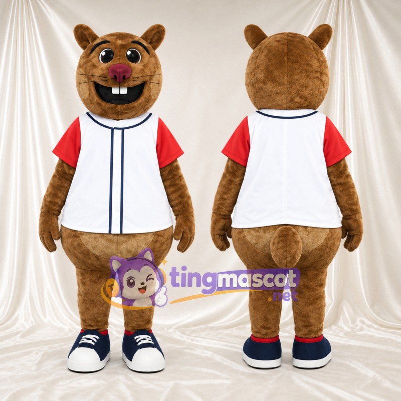 Brown Beaver Mascot Costume - Baseball Jersey
