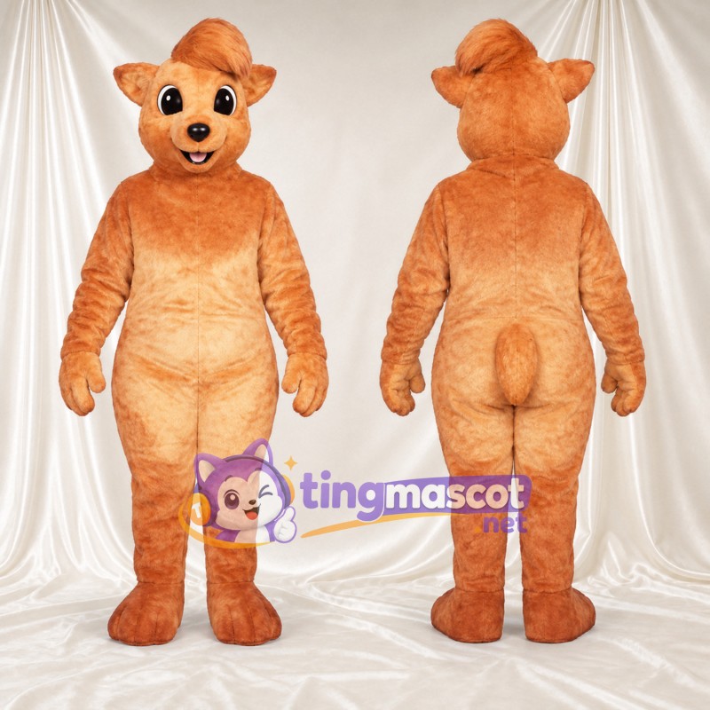 Maskottchenkostüm Hund – orange – Haarschopf; Bauch (creme)