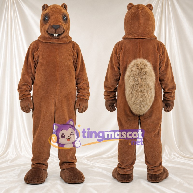 Maskottchenkostüm Eichhörnchen – braun – Buschiger Schwanz; Große Schneidezähne