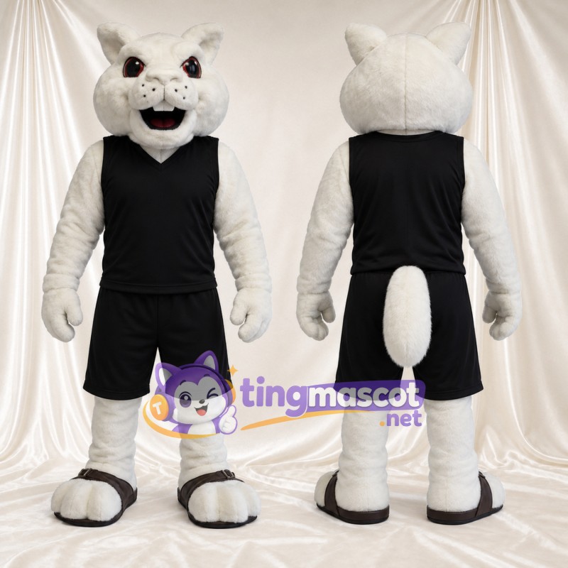 Costume de mascotte Chat – blanc – Tenue de sport (noir)