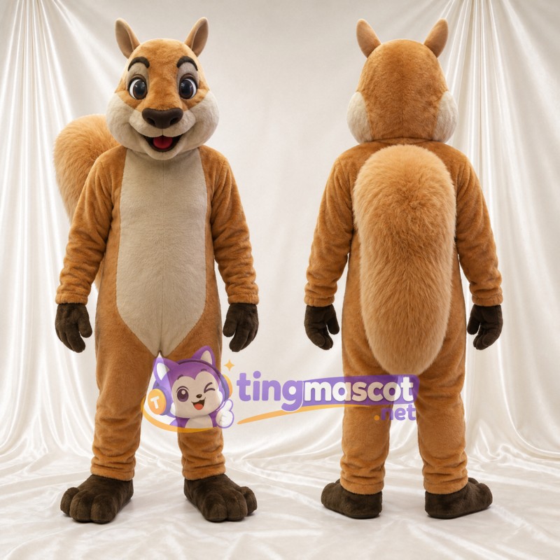 Maskottchenkostüm Eichhörnchen – braun – Bauch (creme); Buschiger Schwanz