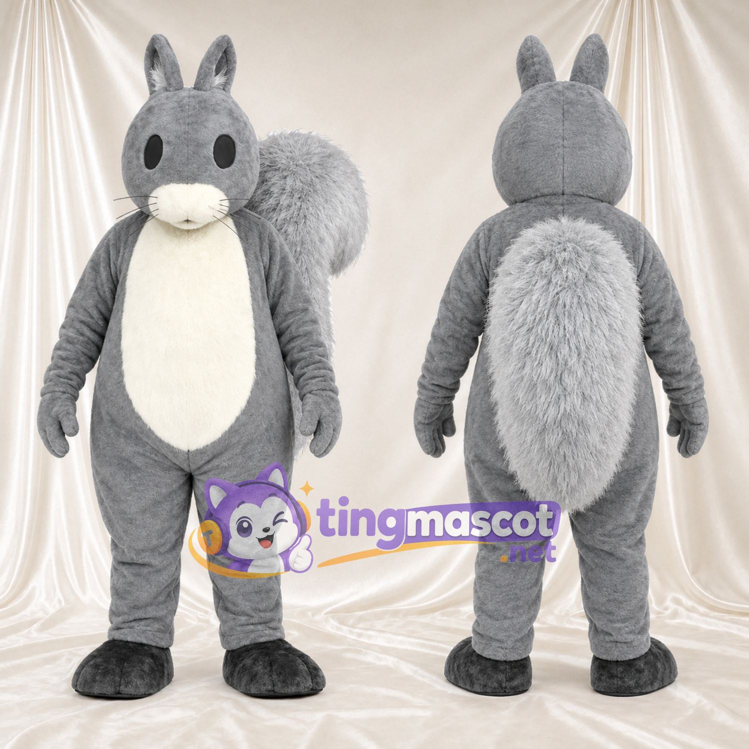 Costume de mascotte Écureuil – gris – Ventre (blanc) Costume de mascotte Écureuil – gris – Ventre (blanc)