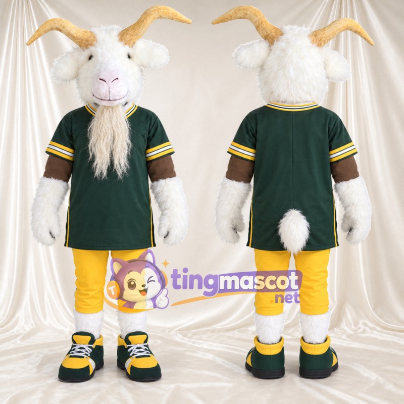 Costume de mascotte Chèvre – blanc – Maillot (vert); Pantalon (jaune)