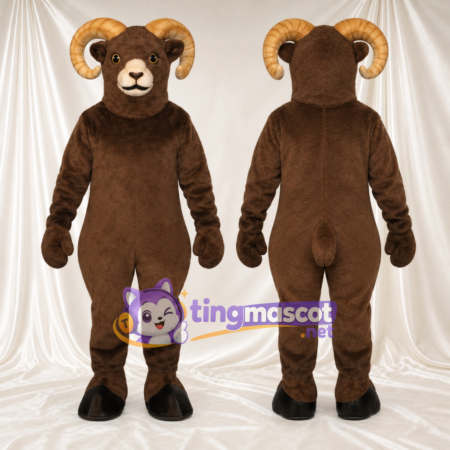 Costume de mascotte Bélier – marron – Sabots (noir) Costume de mascotte Bélier – marron – Sabots (noir)