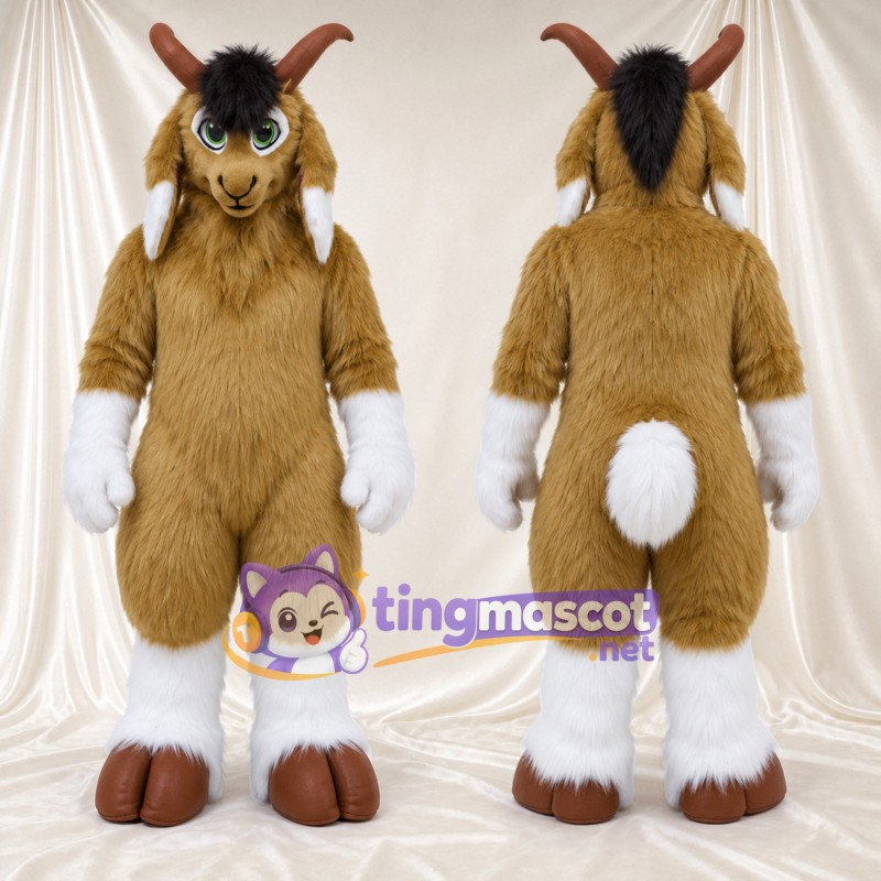 Costume de mascotte Chèvre – marron – Mains (blanc); Pieds