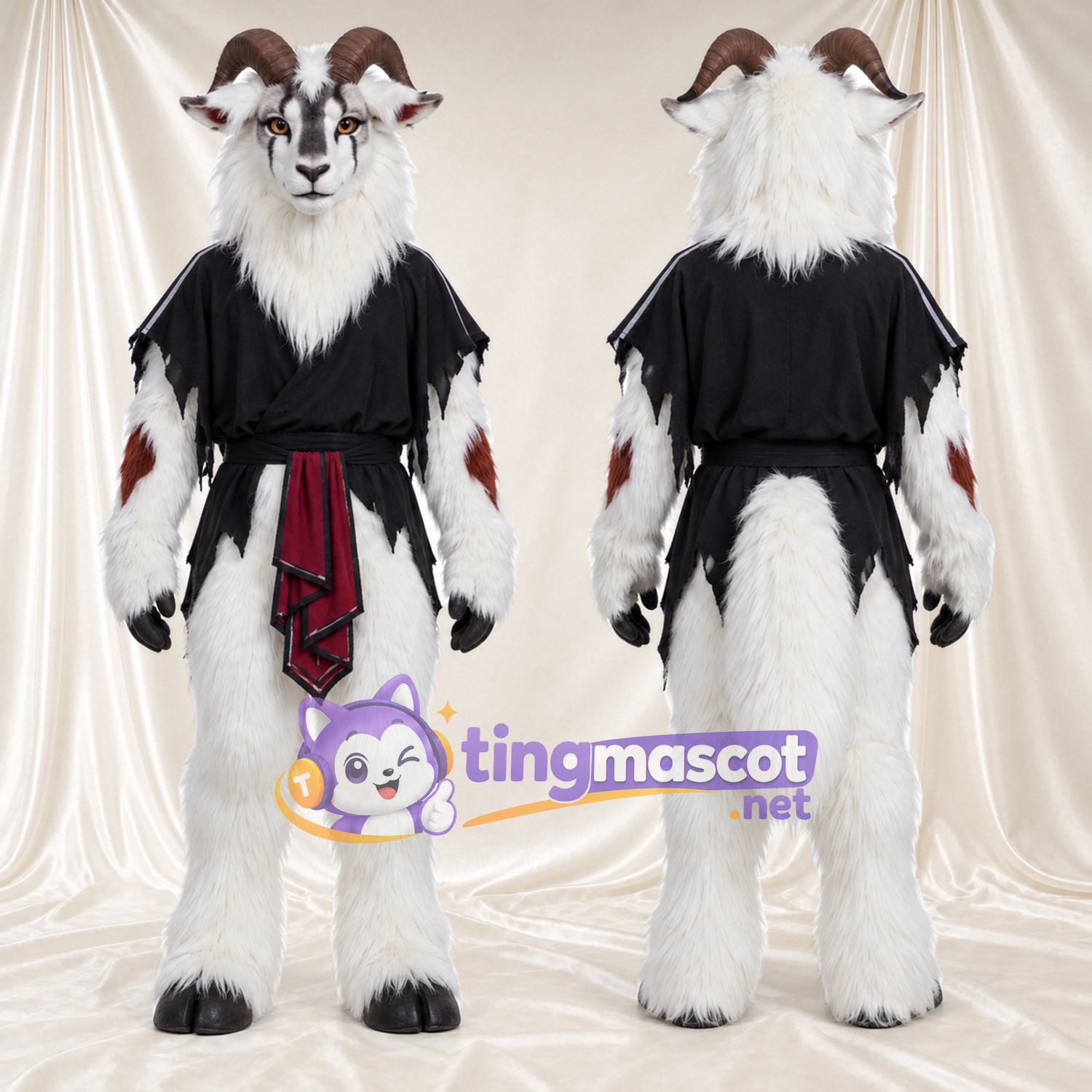 Costume de mascotte Chèvre – blanc – Tunique (noir) Costume de mascotte Chèvre – blanc – Tunique (noir)