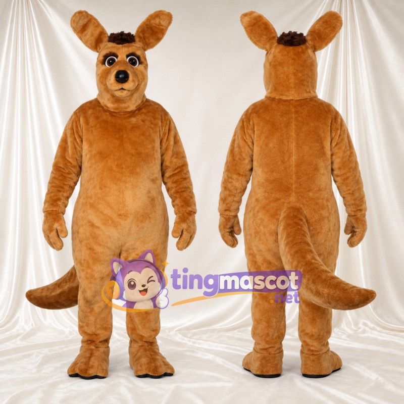 Costume de mascotte Kangourou – marron – Longue queue; Touffe sur la tête