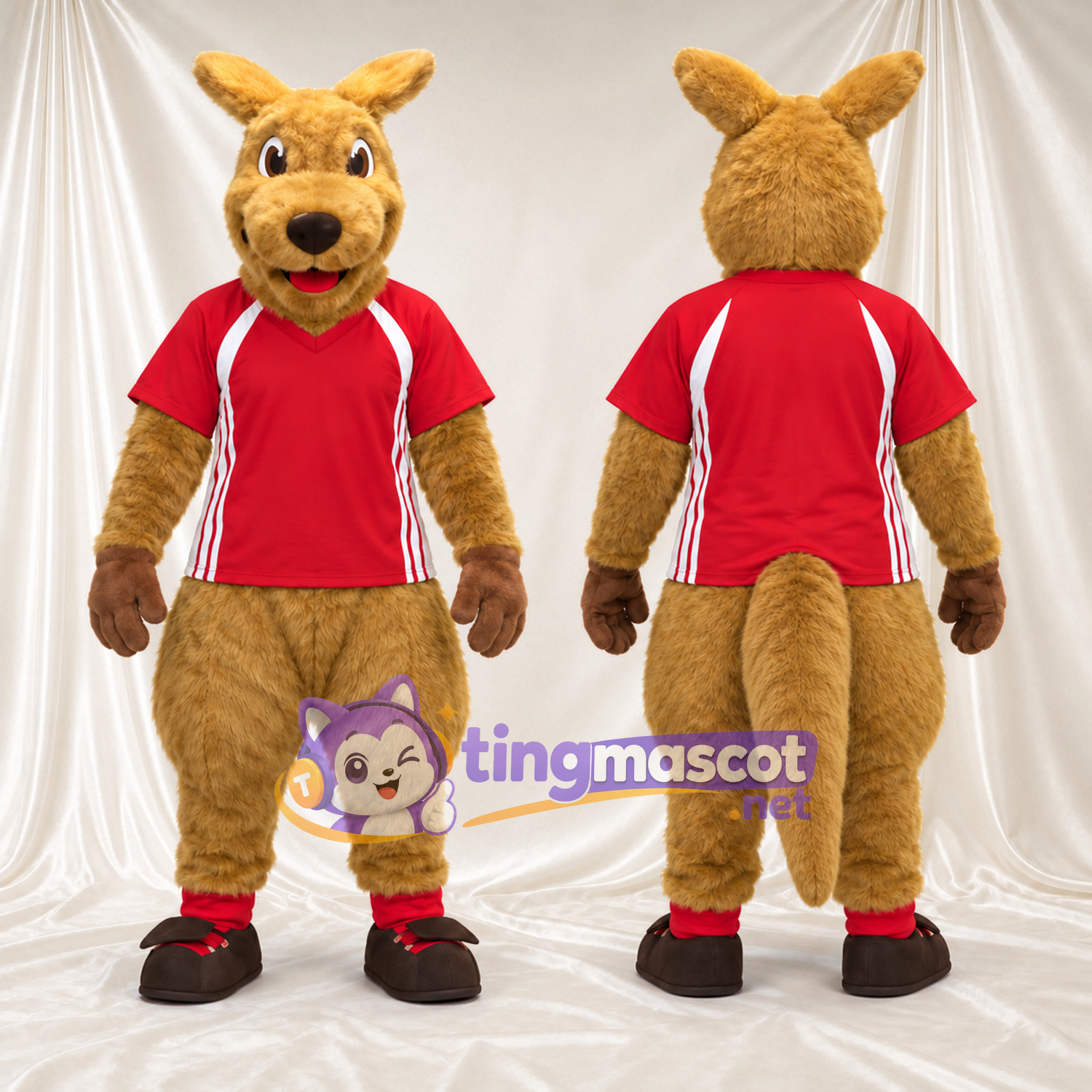Brown Kangaroo Mascot Costume - Red Jersey Brown Kangaroo Mascot Costume - Red Jersey