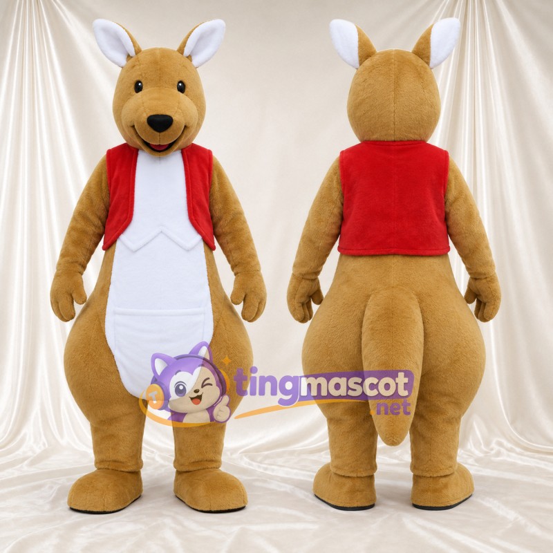 Costume de mascotte Kangourou – brun clair – Gilet (rouge)