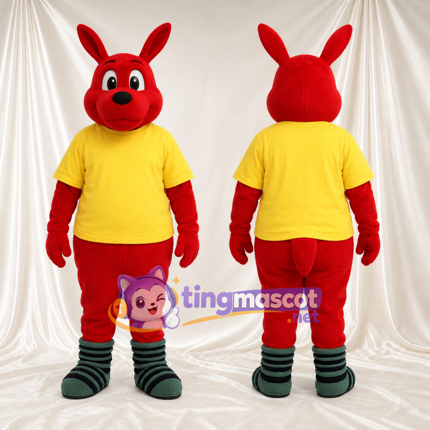 Maskottchenkostüm Hase – rot – T-Shirt (gelb) Maskottchenkostüm Hase – rot – T-Shirt (gelb)