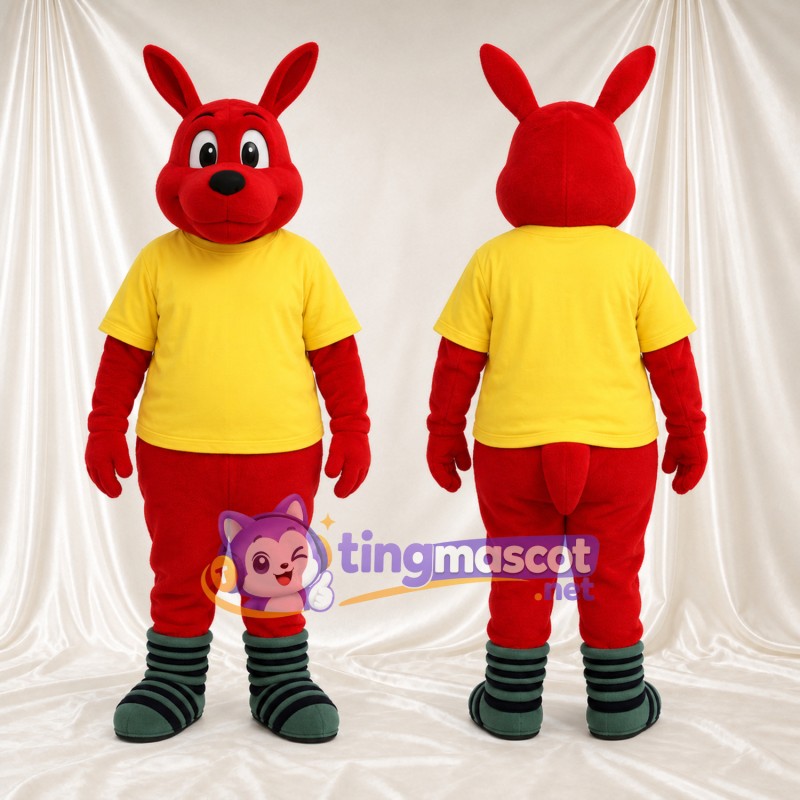 Maskottchenkostüm Hase – rot – T-Shirt (gelb)