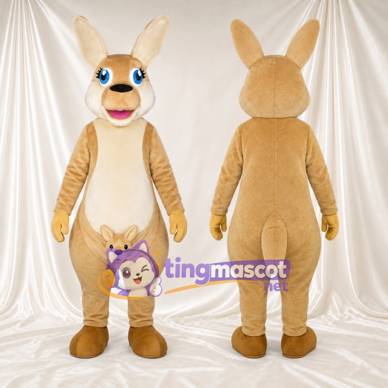 Costume de mascotte Kangourou – brun clair – Poche ventrale