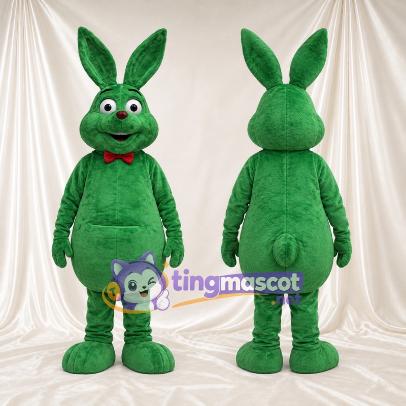 Costume de mascotte Lapin – vert – Nœud papillon (rouge)