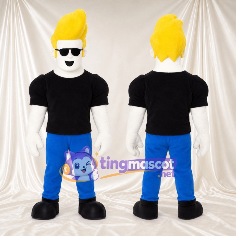 Maskottchenkostüm Comic-Mann – schwarz / blau – Hemd (schwarz); Hose (blau)