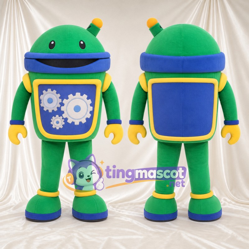 Costume de mascotte Robot – vert – Touches de couleur (bleu / jaune)