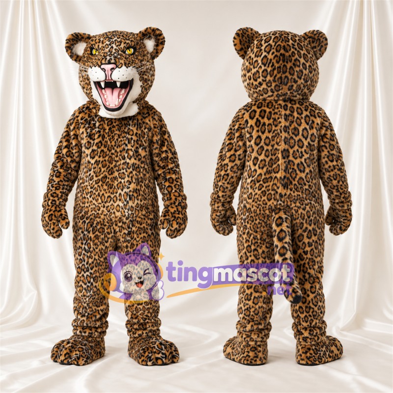 Costume de mascotte Léopard – jaune – Crocs pointus; Taches en rosettes