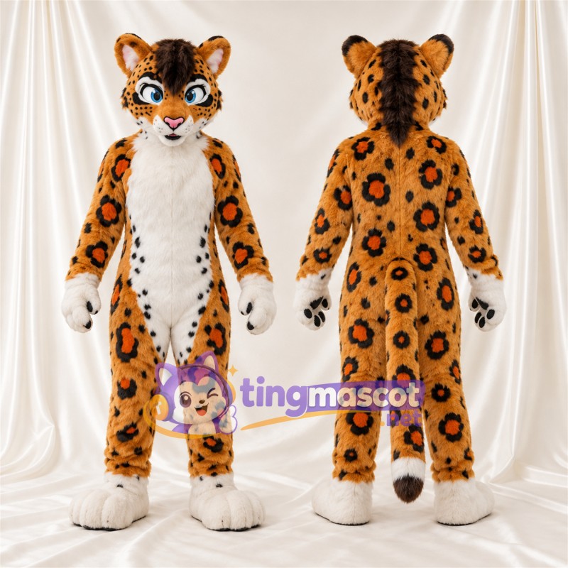 Costume de mascotte Léopard – orange – Ventre (blanc)