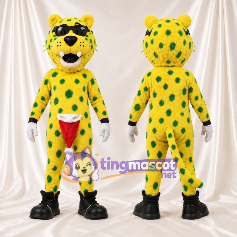 Maskottchenkostüm Gefleckte Katze – gelb – Flecken (grün); Sonnenbrille