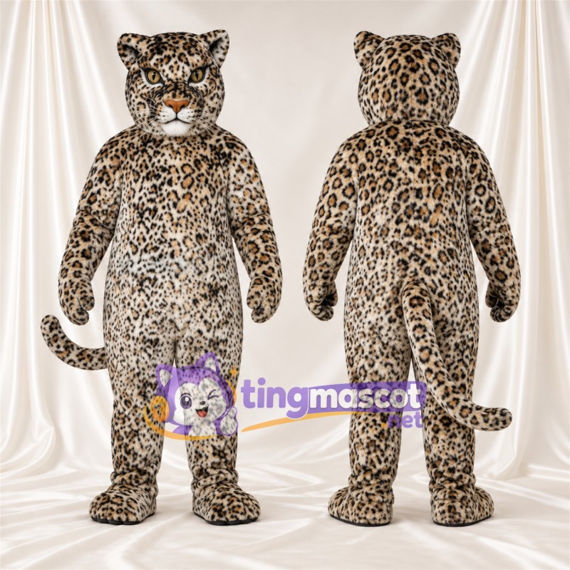 Costume de mascotte Léopard – brun clair – Longue queue; Taches en rosettes