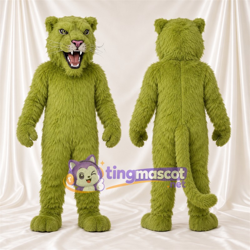 Costume de mascotte Chat sauvage – vert – Crocs pointus; Fourrure hirsute