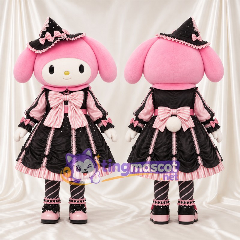 Costume de mascotte My Melody – rose / blanc – Robe (noir / rose)