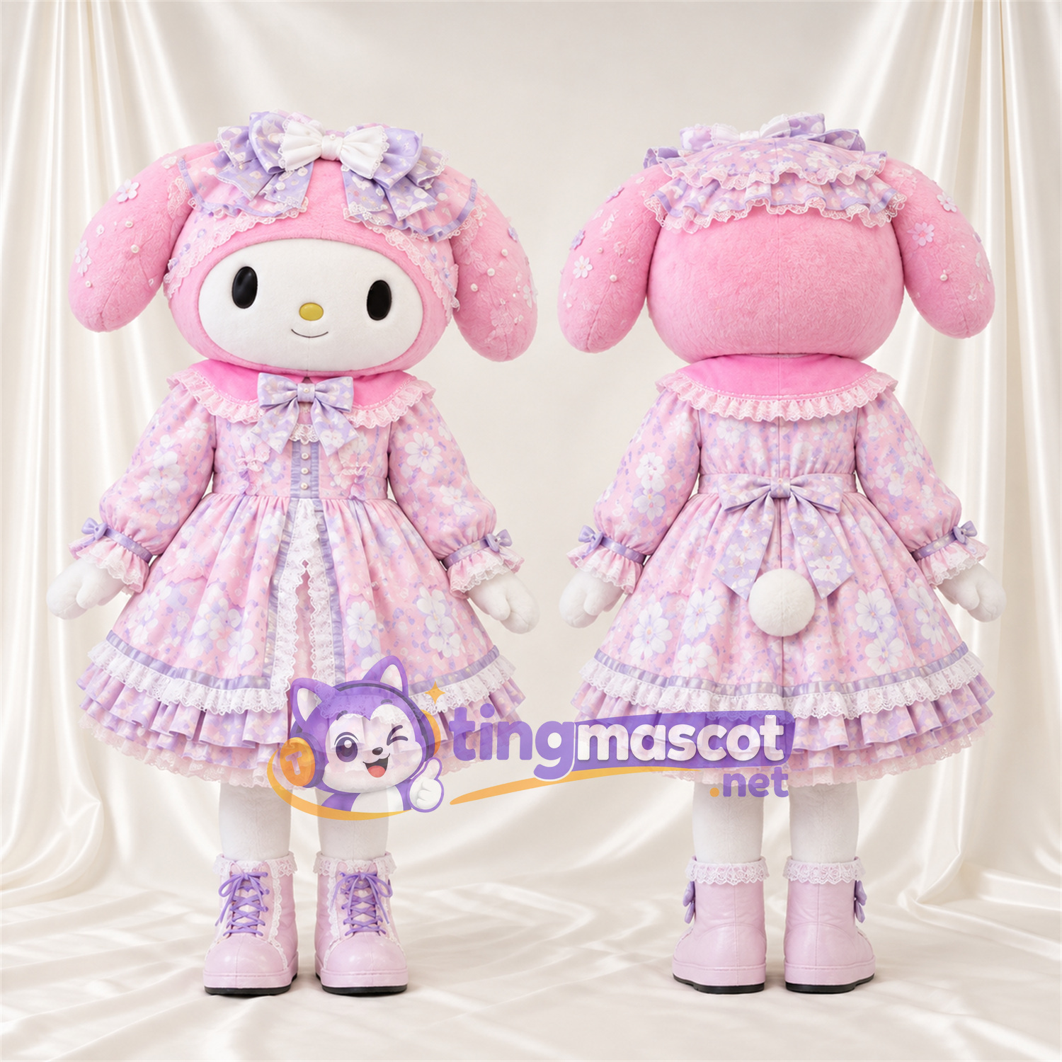 Costume de mascotte My Melody – rose / blanc – Robe; Nœud Costume de mascotte My Melody – rose / blanc – Robe; Nœud