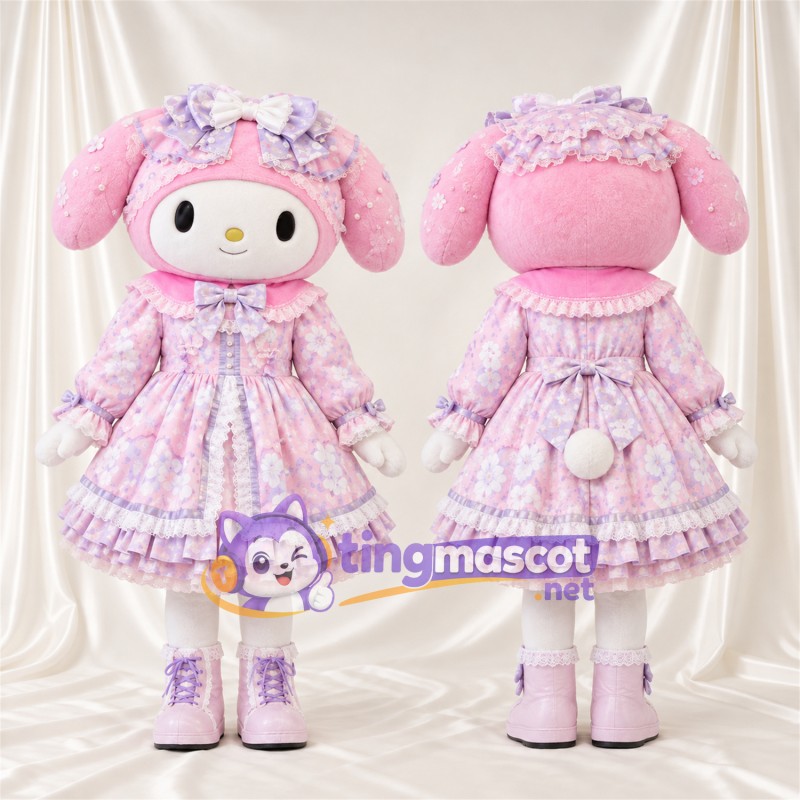 Costume de mascotte My Melody – rose / blanc – Robe; Nœud