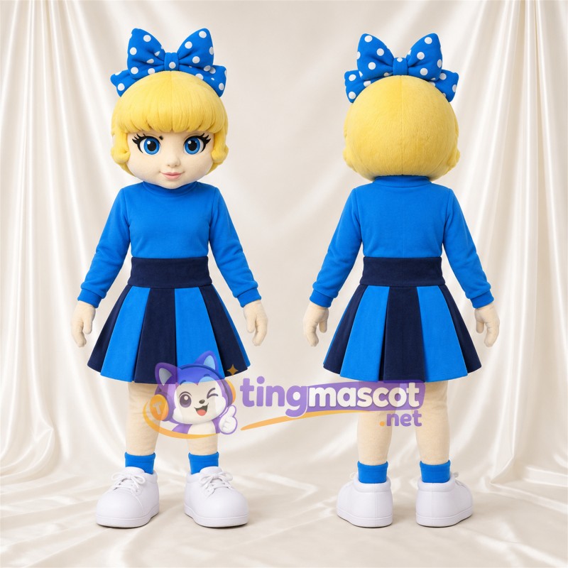 Maskottchenkostüm Comic-Mädchen – blau – Kleid (blau); Schleife