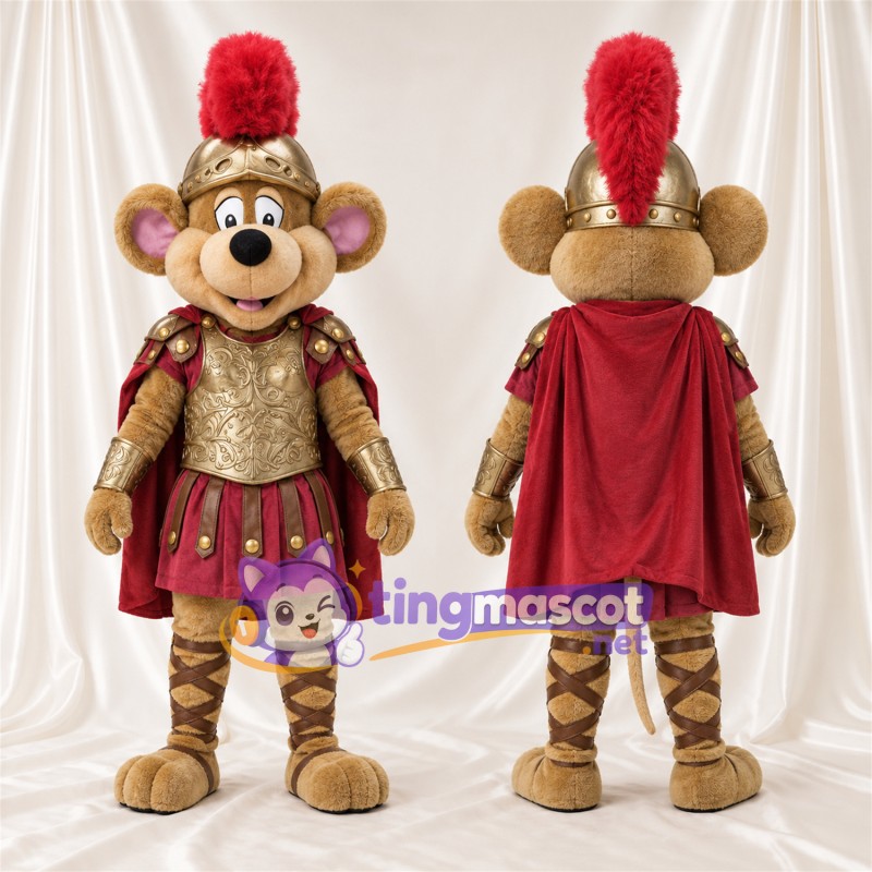 Maskottchenkostüm Gladiatorenaffe – braun – Rüstung (goldfarben)