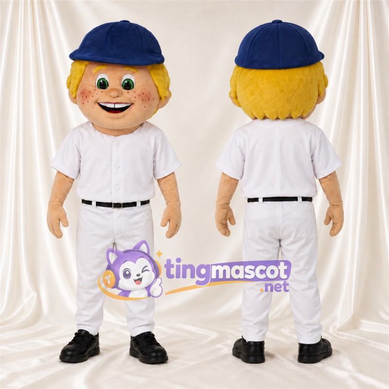 Maskottchenkostüm Baseballspieler – weiß / blau – Uniform (weiß); Kappe (blau)