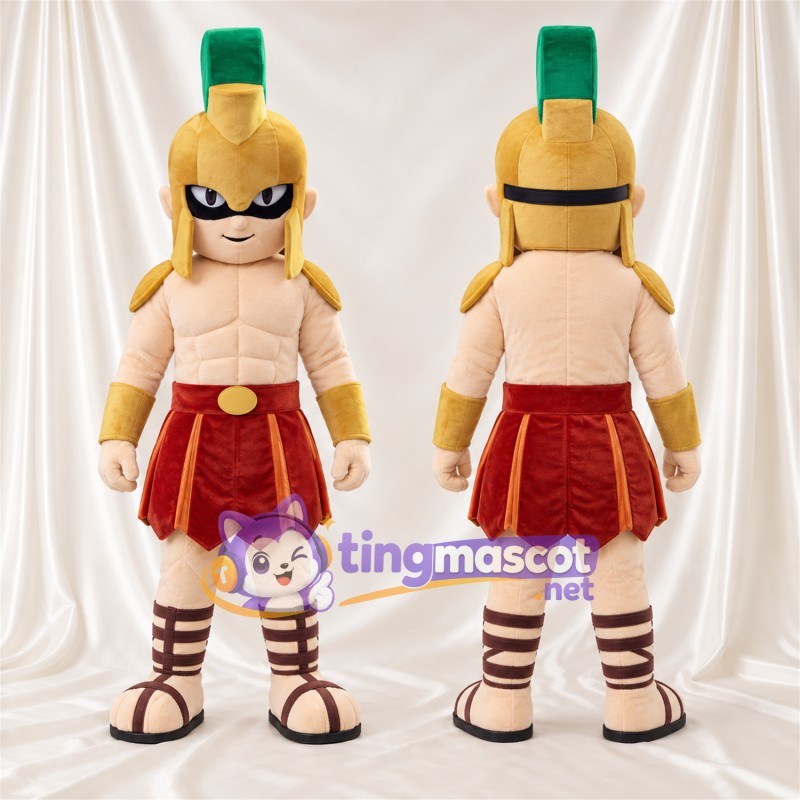 Gladiator Mascot Costume - Red Skirt and Green Helmet Crest