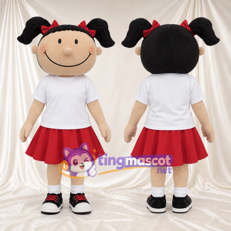 Cartoon Girl Mascot Costume - White Shirt and Red Skirt