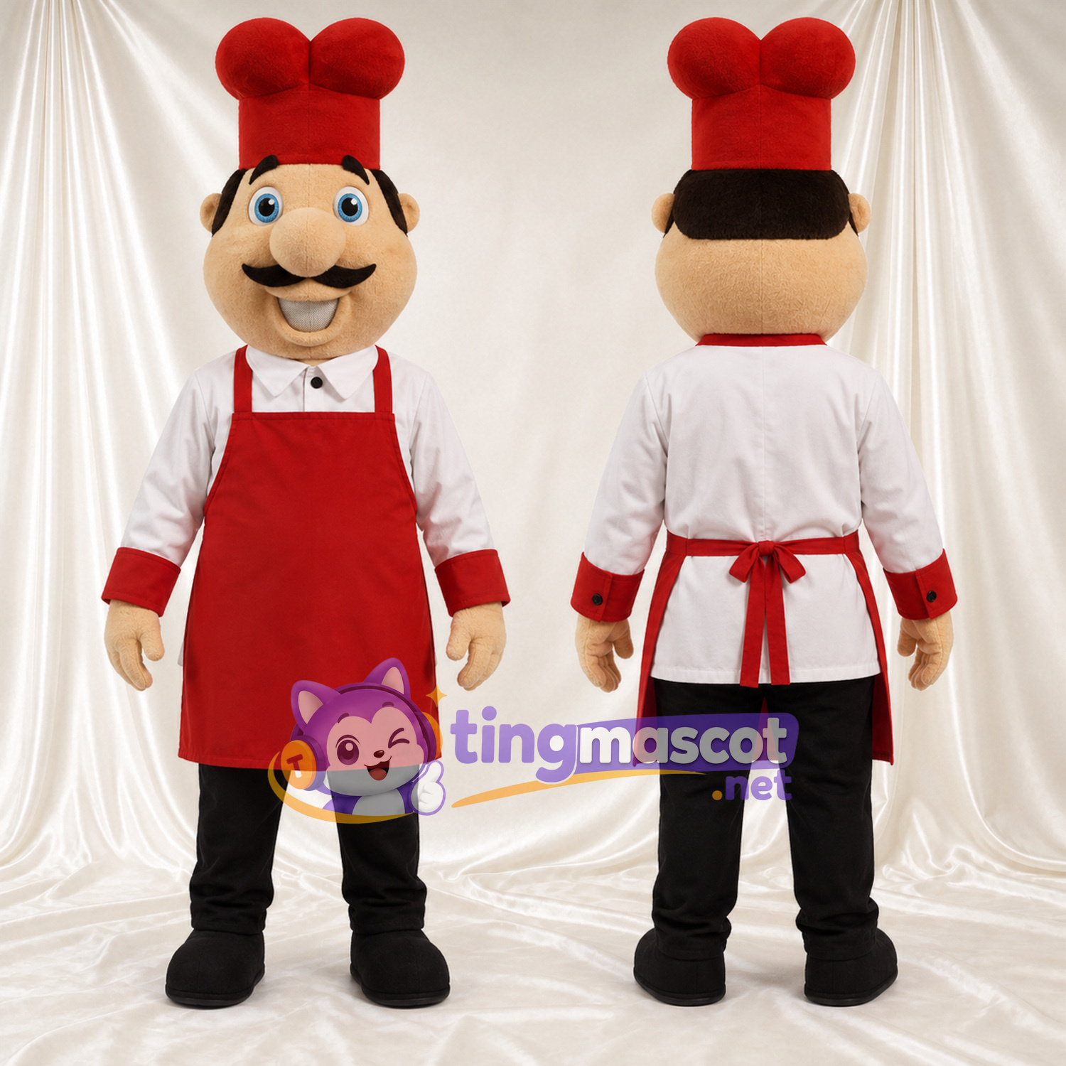 Costume de mascotte Chef cuisinier – rouge – Tablier (rouge); Chapeau Costume de mascotte Chef cuisinier – rouge – Tablier (rouge); Chapeau