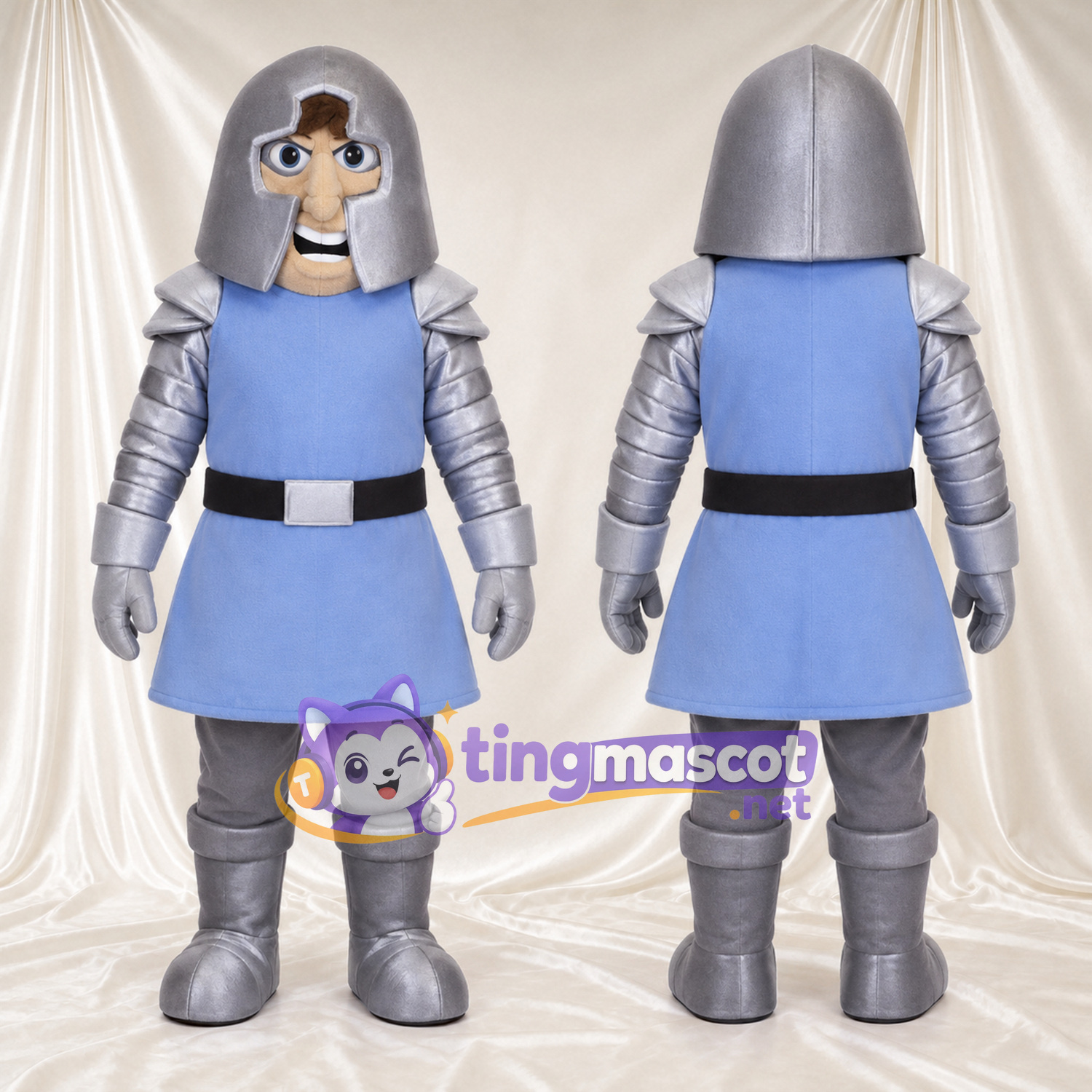 Costume de mascotte Chevalier – argenté / bleu – Armure (argenté); Tunique (bleu) Costume de mascotte Chevalier – argenté / bleu – Armure (argenté); Tunique (bleu)