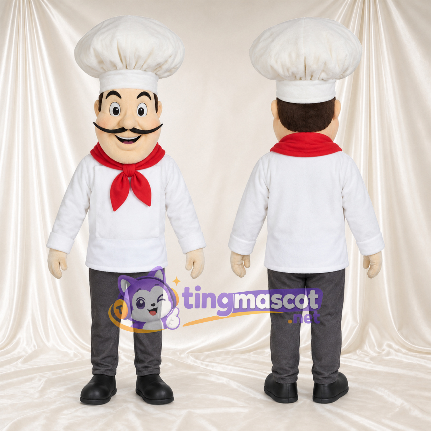 Costume de mascotte Chef cuisinier – blanc / rouge – Veste (blanc); Écharpe Costume de mascotte Chef cuisinier – blanc / rouge – Veste (blanc); Écharpe