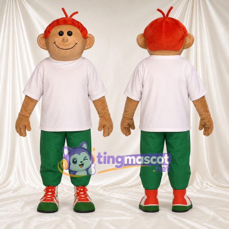Maskottchenkostüm Comic-Junge – weiß / grün – Hemd (weiß); Hose (grün)