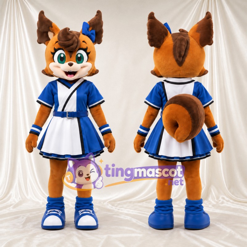 Brown Squirrel Mascot Costume - Blue and White Dress