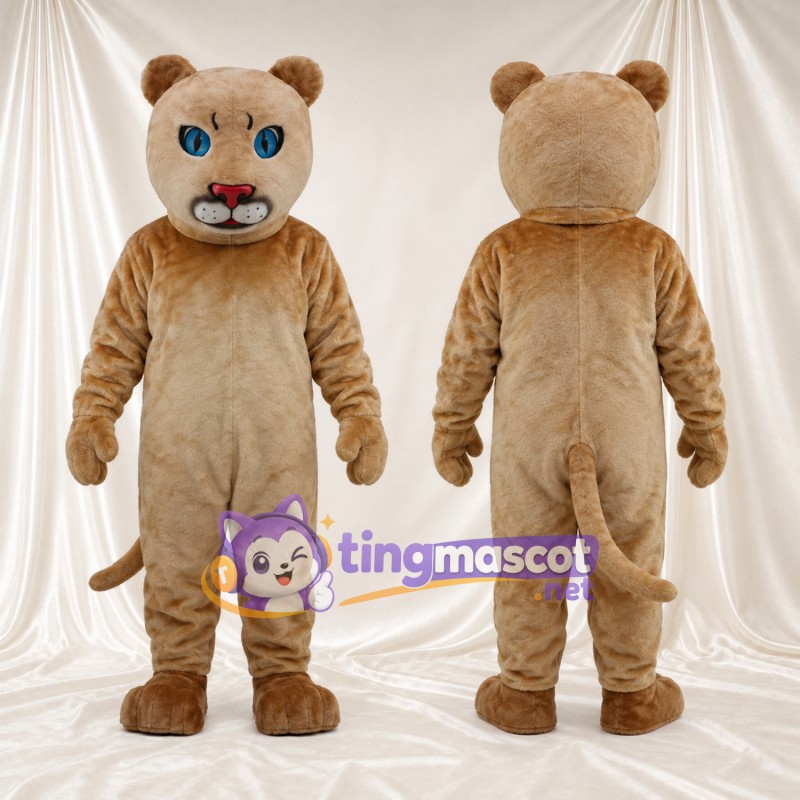 Costume de mascotte Chat – brun clair – Yeux (bleu); Grandes incisives