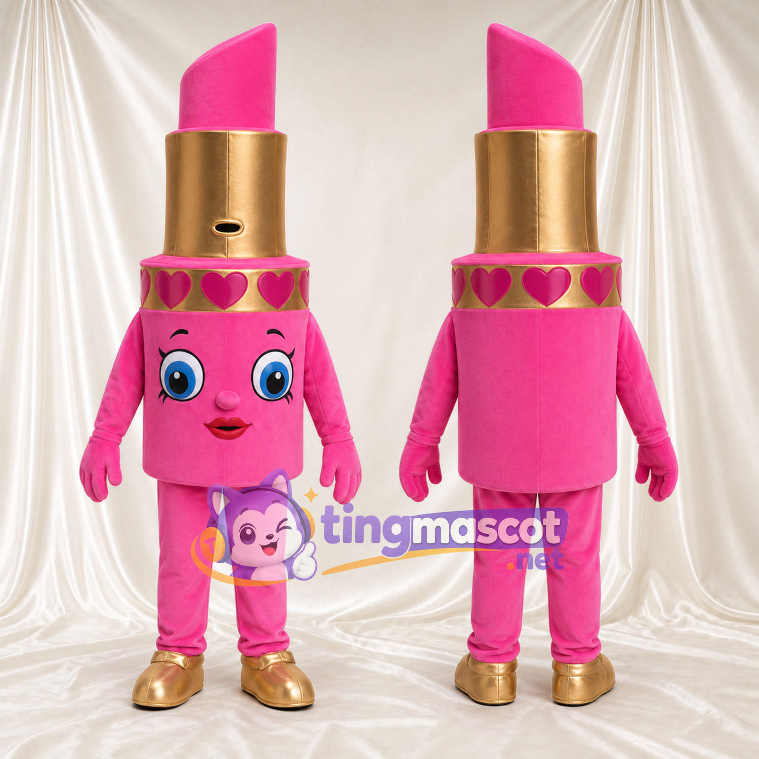 Pink Lipstick Mascot Costume - Gold Tube Pink Lipstick Mascot Costume - Gold Tube