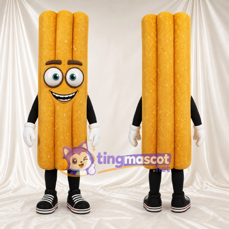 Costume de mascotte Bâtonnet de pâte frite – brun doré – Gants (blanc)